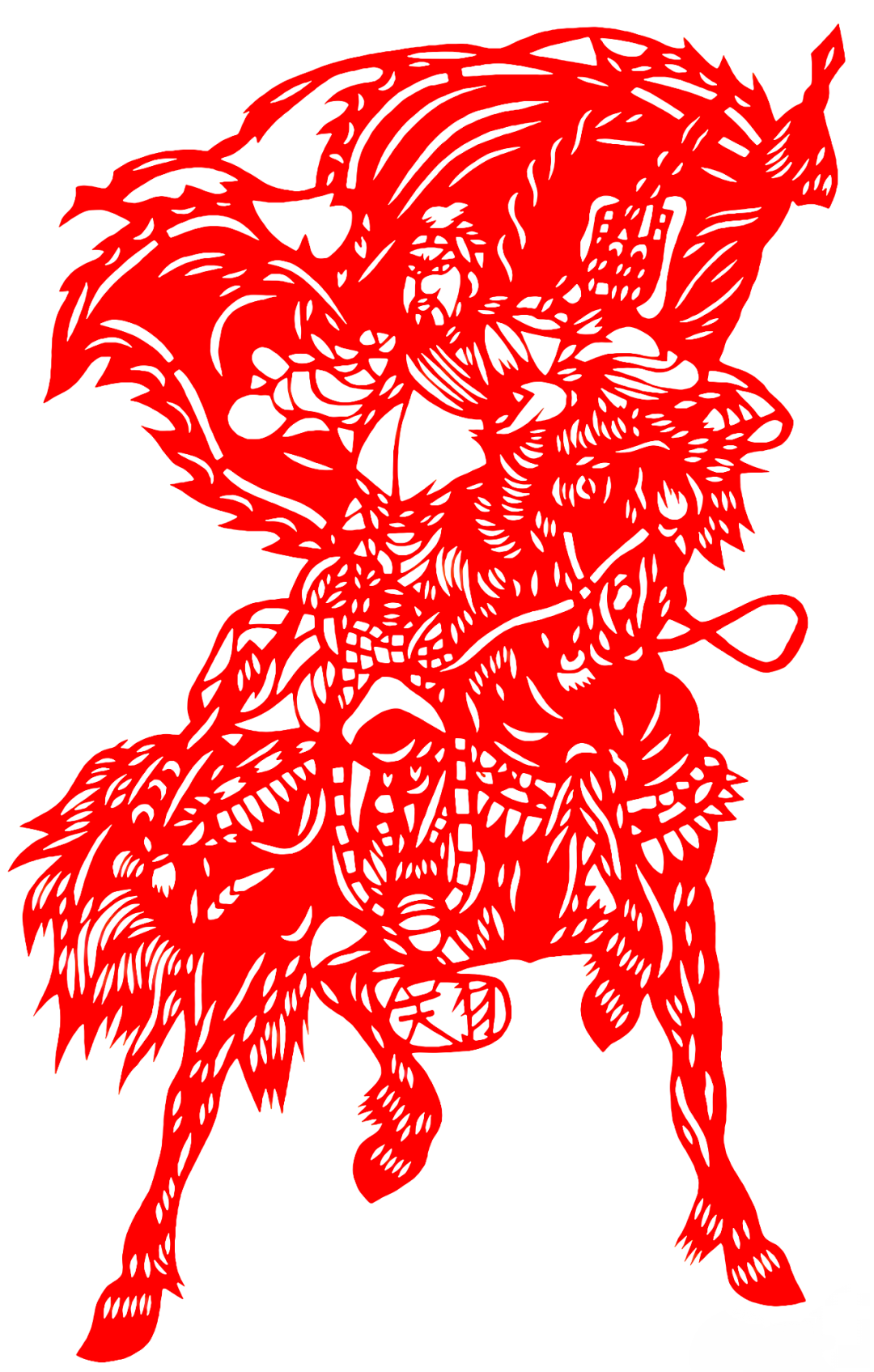 作品图片大全千里走单骑剪纸一马当先剪纸千里走单骑剪纸作品红子龙