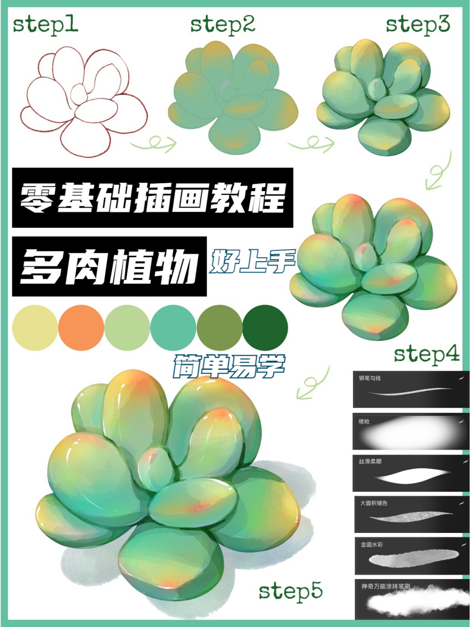 超级无敌可爱的多肉绘画教程来咯!