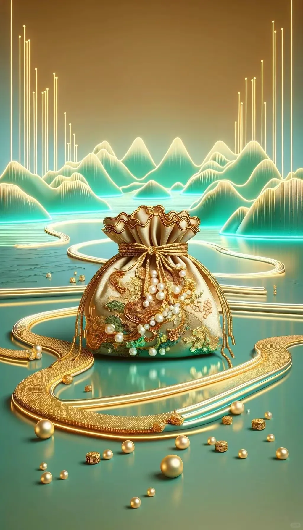 壁纸分享,金色荷包招财,粉色荷包招桃花,我两个都需要