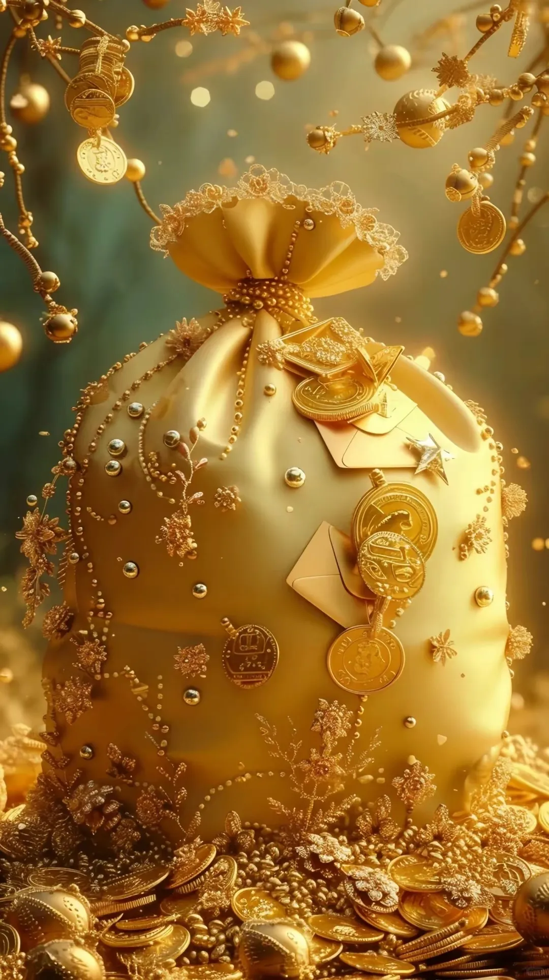 壁纸分享,金色荷包招财,粉色荷包招桃花,我两个都需要