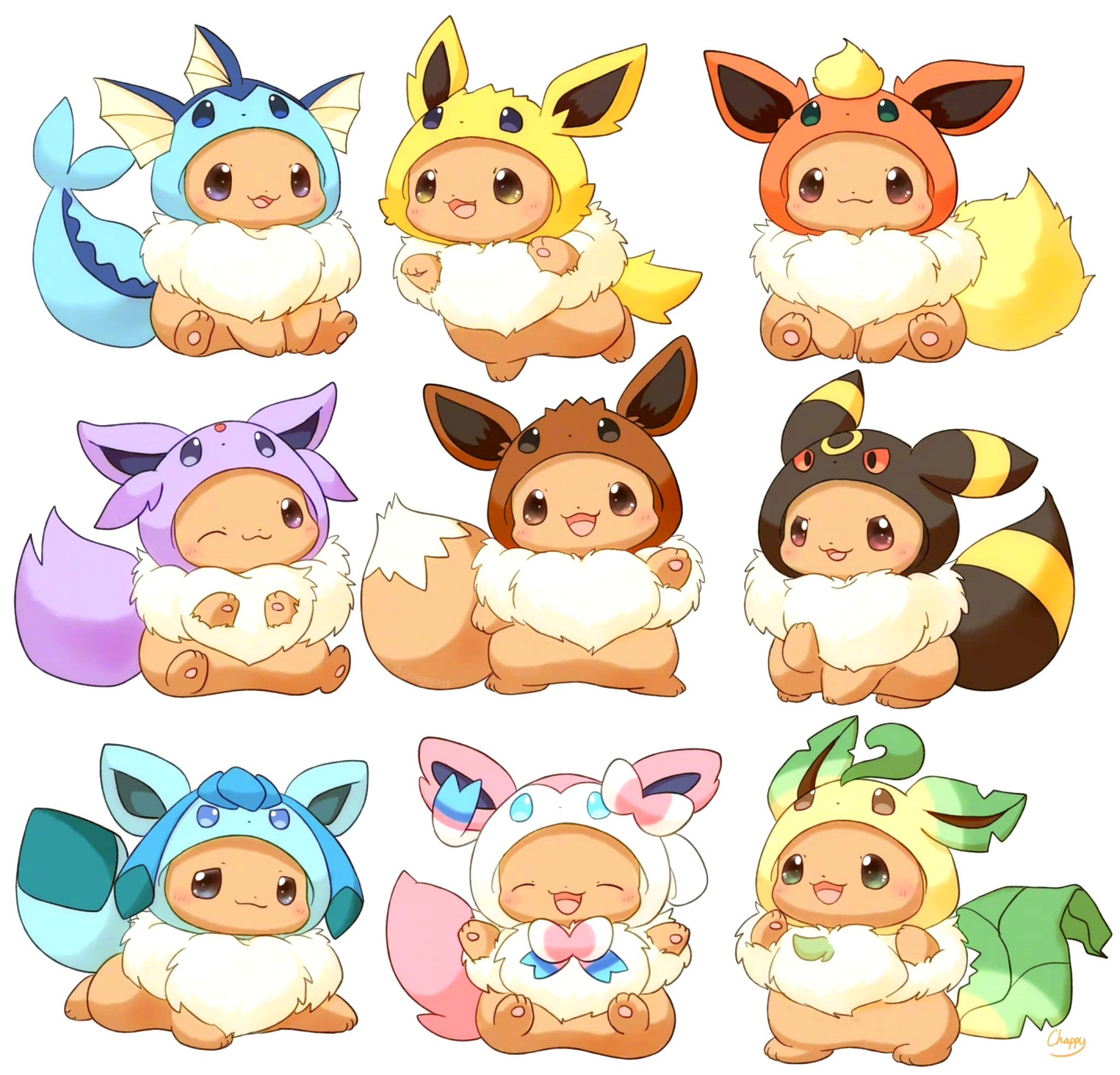 画师chappika38绘制的一组精灵宝可梦同人插画作品,描绘了可爱的伊布