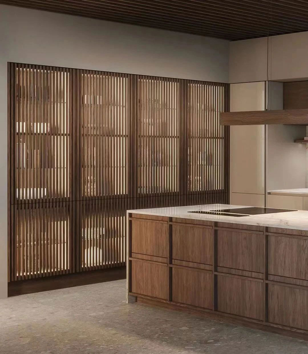 线柜门的核心元素是骨骼拼框线条,它能够为橱柜增加立体感和层次感