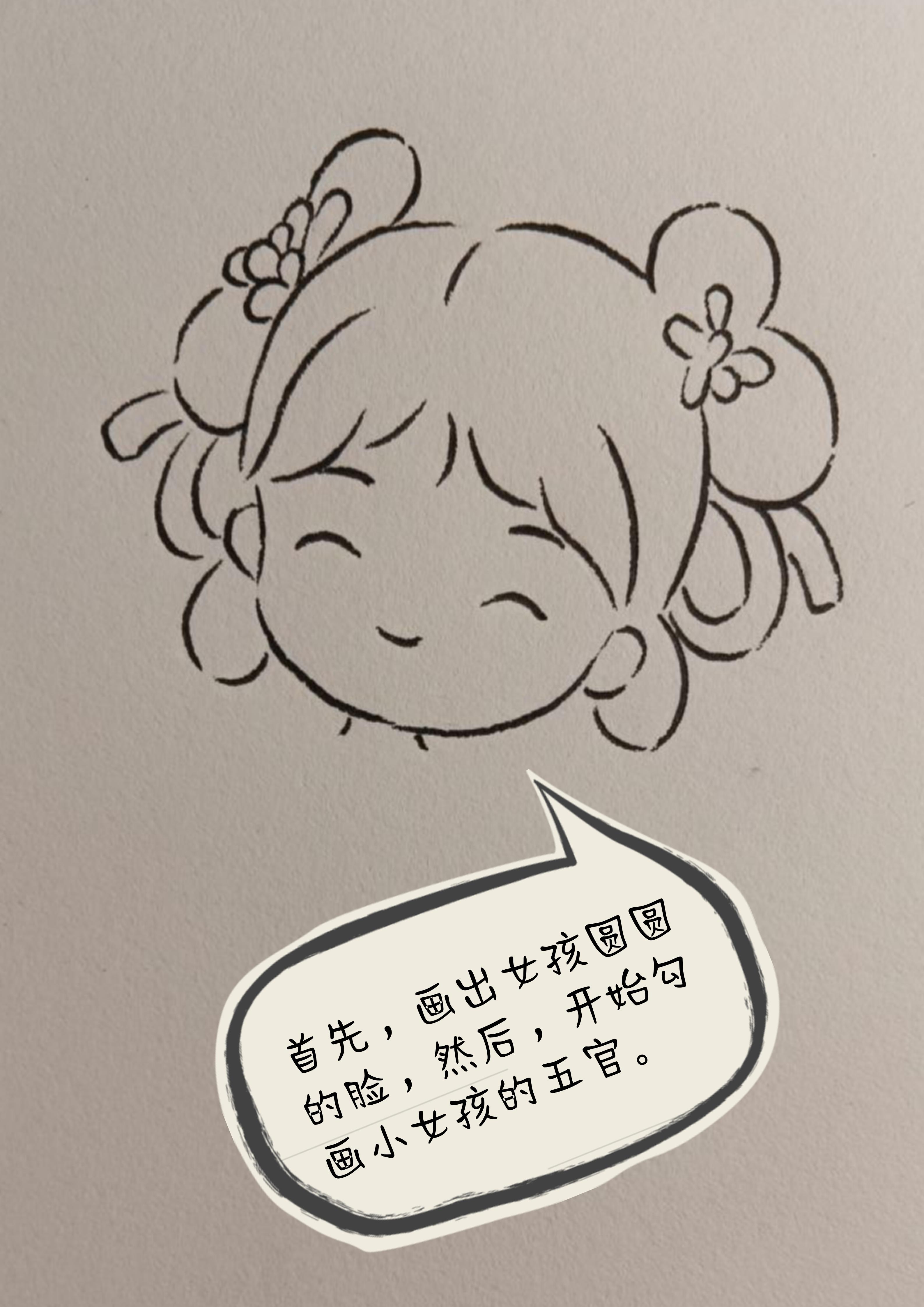 首先,画出女孩的脸型,记得要圆润哦,像颗饱满的桃子