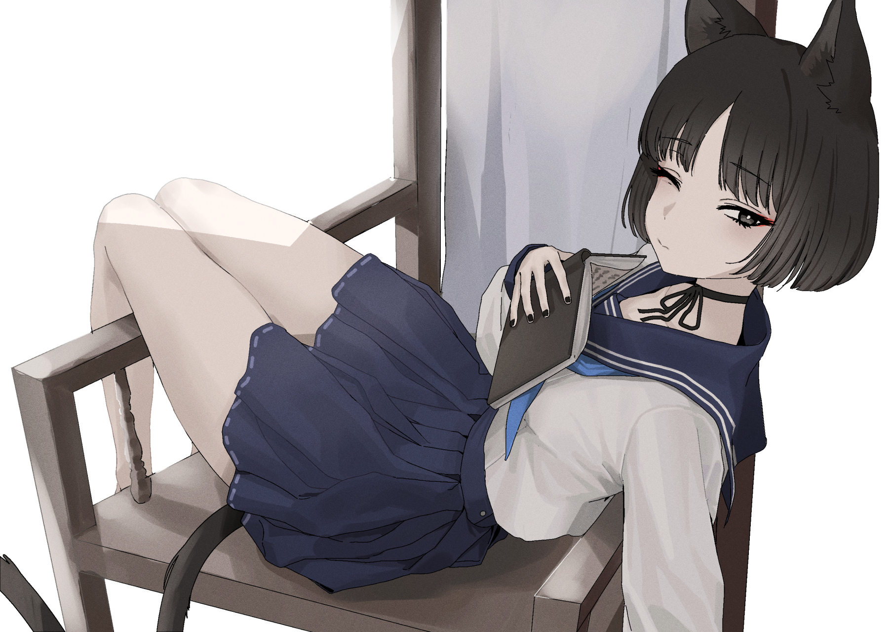 短发水手服猫娘桐生桔梗 画师:raku#二次元美图# #我爱二次元# #碧蓝