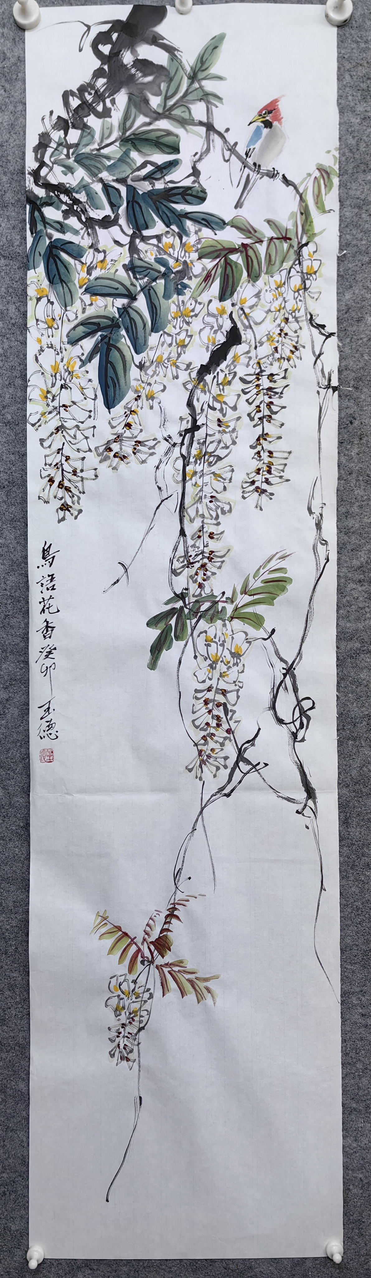 《春》紫藤花国画 紫藤花的花语为执着的等待,深深的思念