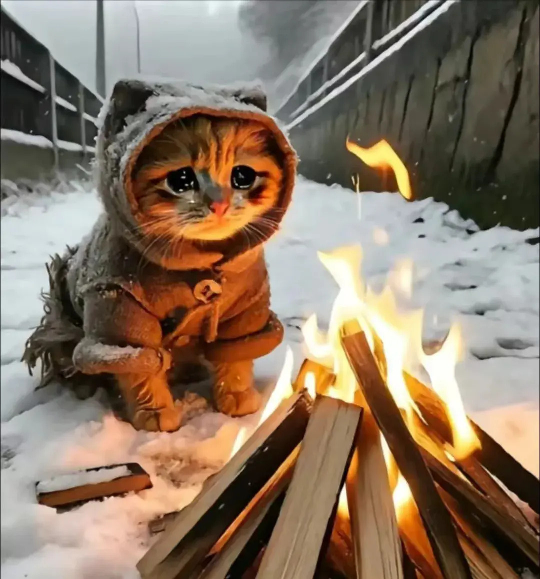 雪中猫行独自寒天 生活不易且行且珍惜