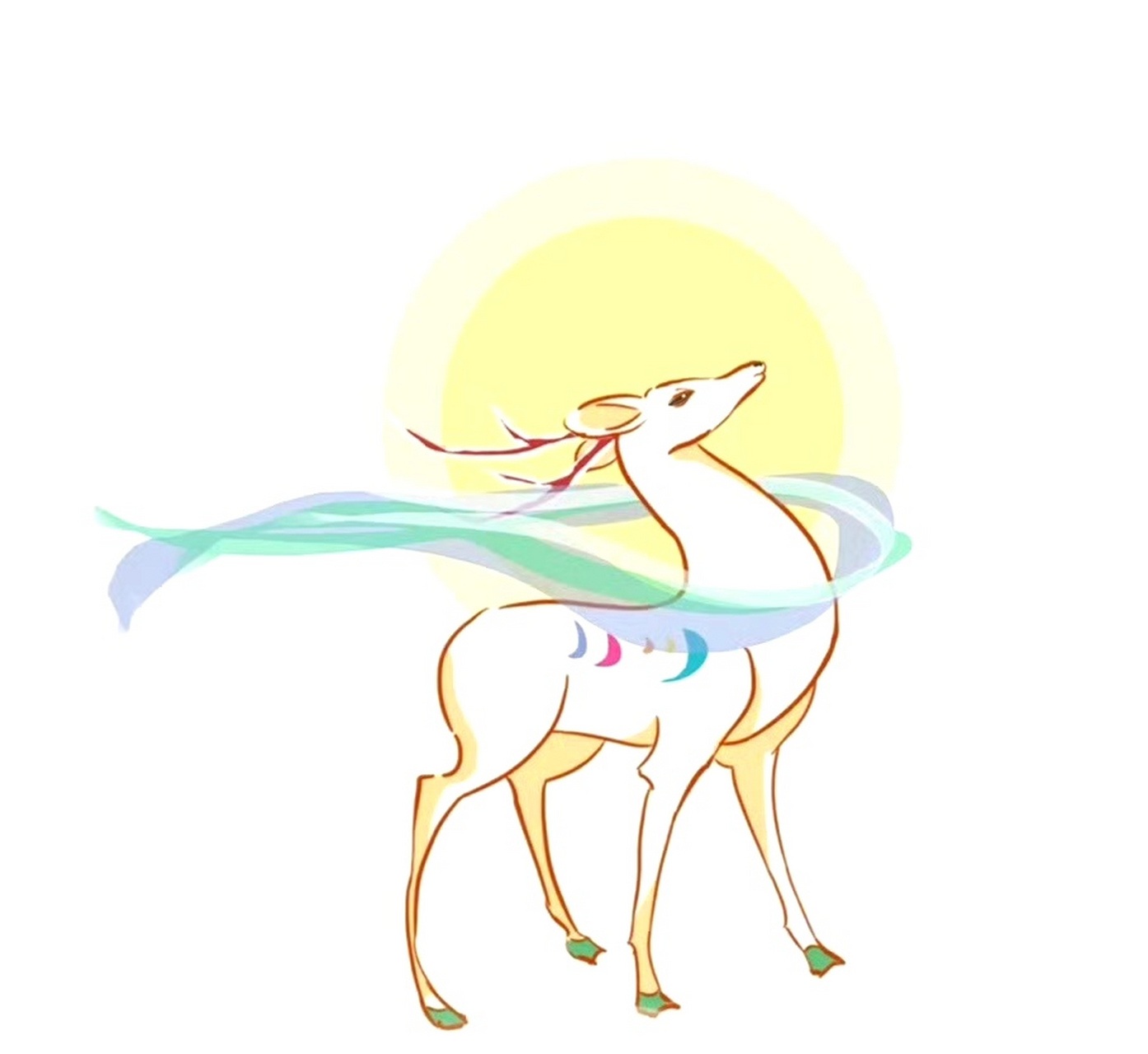 一组九色鹿绘画作品欣赏,描绘了其在自然中的不同形态,代表了吉祥如意