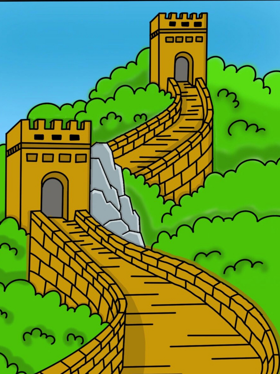 先画出长城的大致轮廓,但要记得留出足够的空间,否则就会变成"到此一