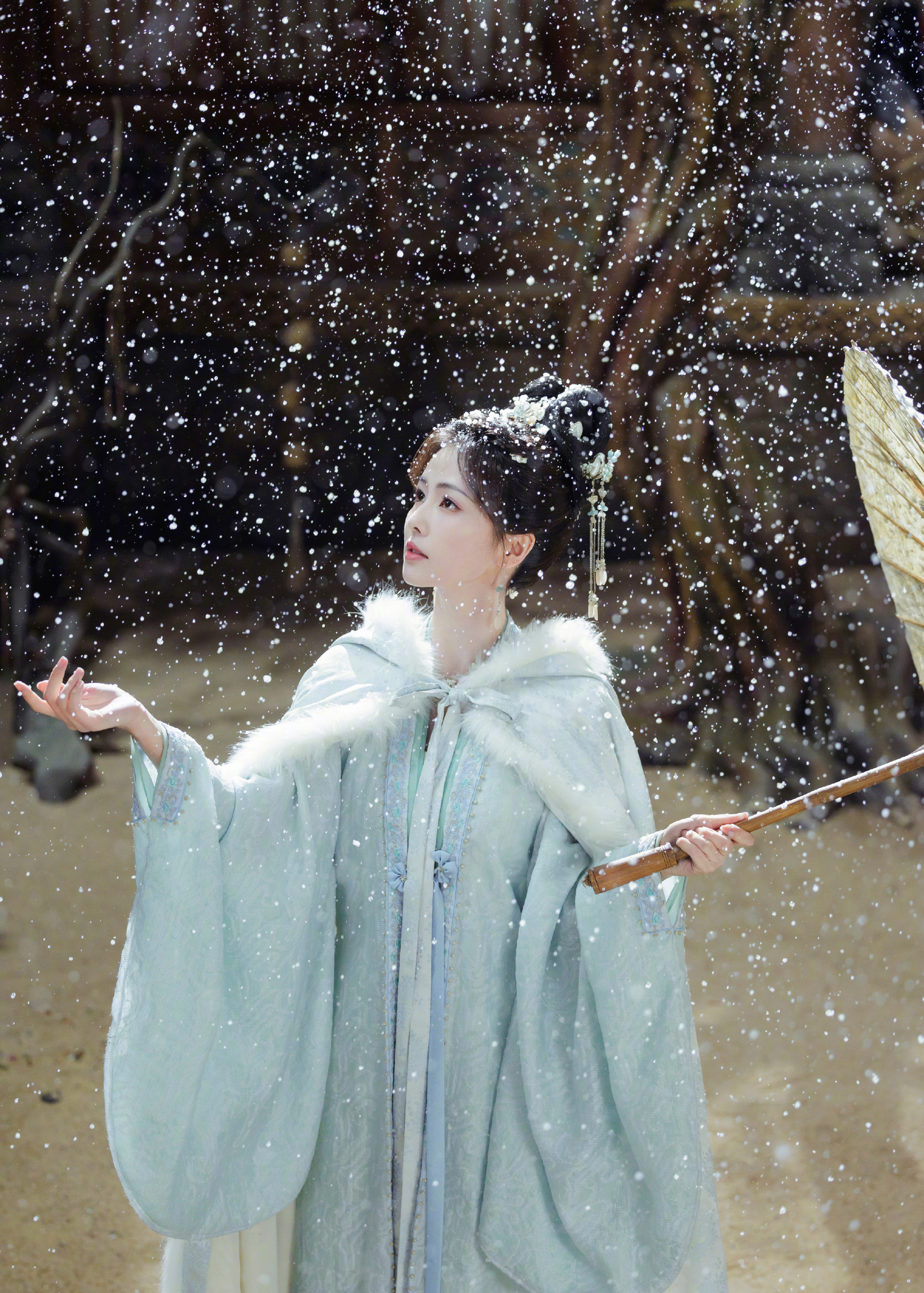 白鹿:雪景撑伞唯美古风大片 .@老周的小书房的动态