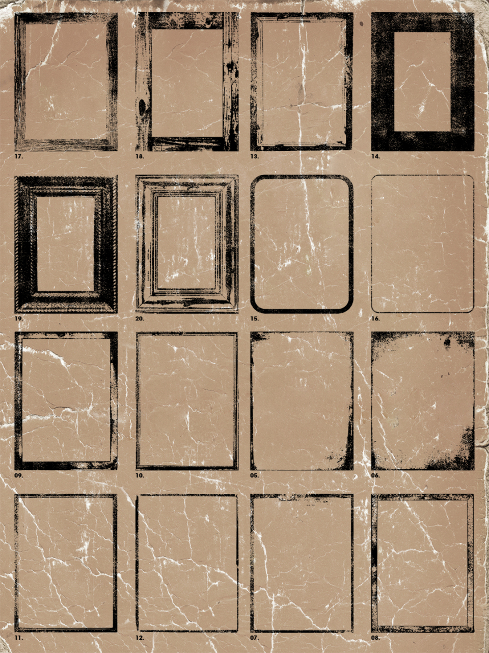 提供23款复古做旧纹理边框相框,3款背景,120款辅助做旧素材,总计695mb