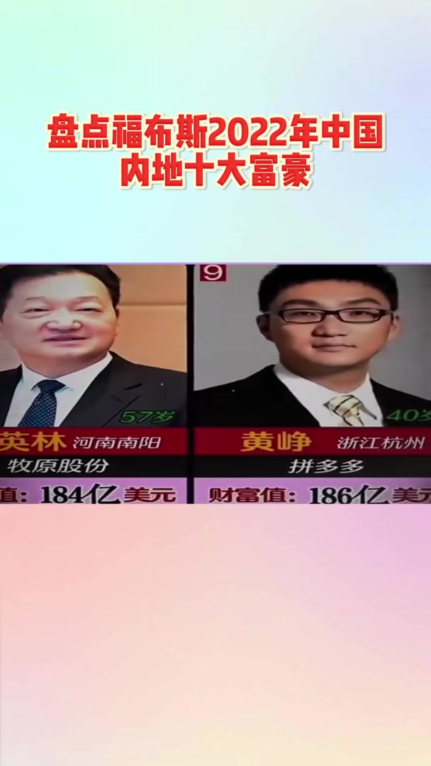 盘点福布斯2022年中国内地十大富豪