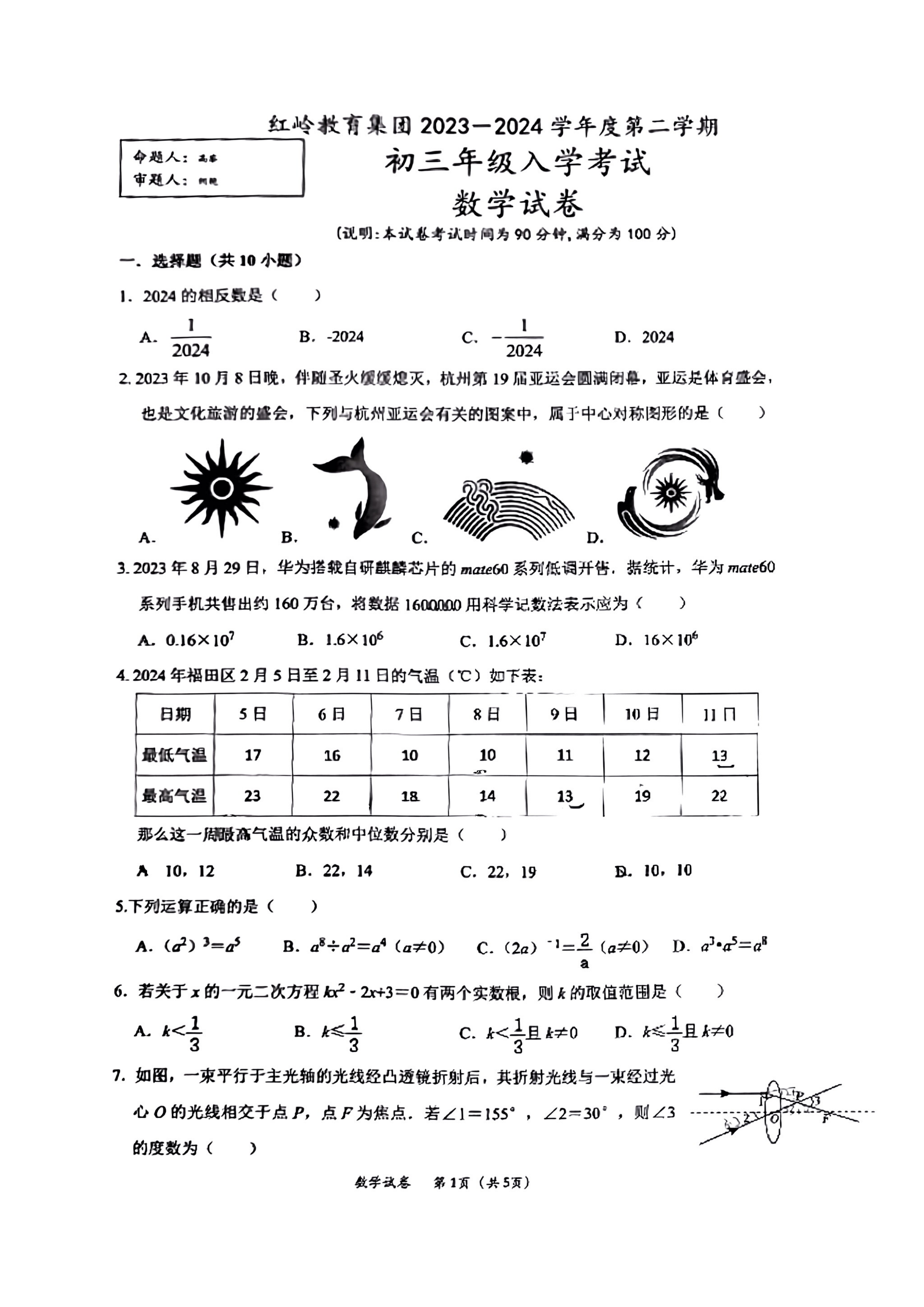 深圳市福田区红岭中学2023