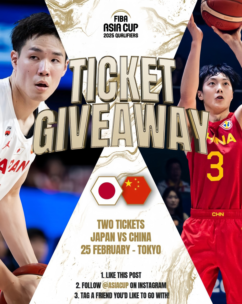 胡明轩登上fiba预热中国男篮对阵日本男篮的比赛海报!