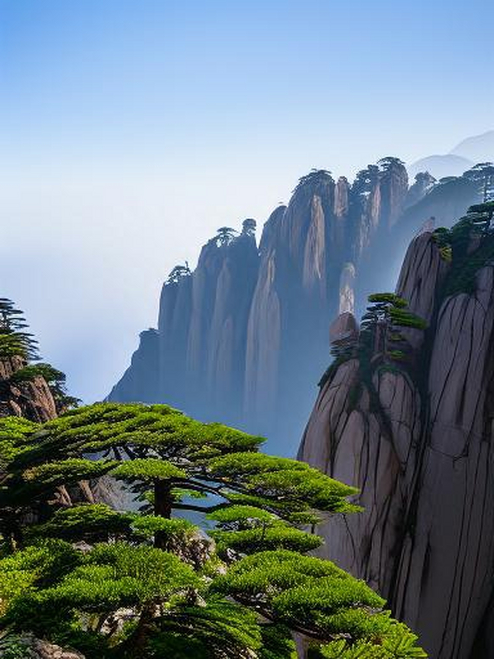 黄山风光,经典的迎客松.