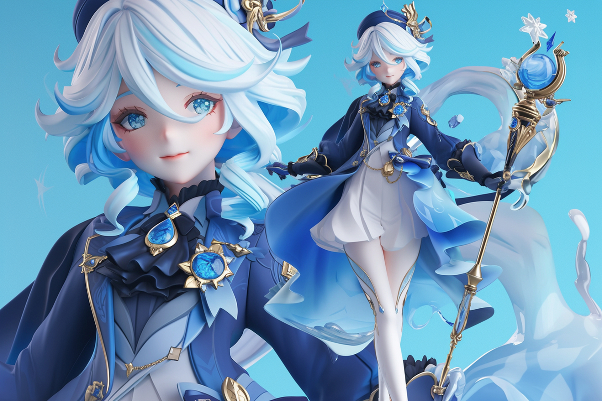 芙宁娜手办,质感太棒了,唯一可惜的是由ai生成虚拟手办 #原神# 画师