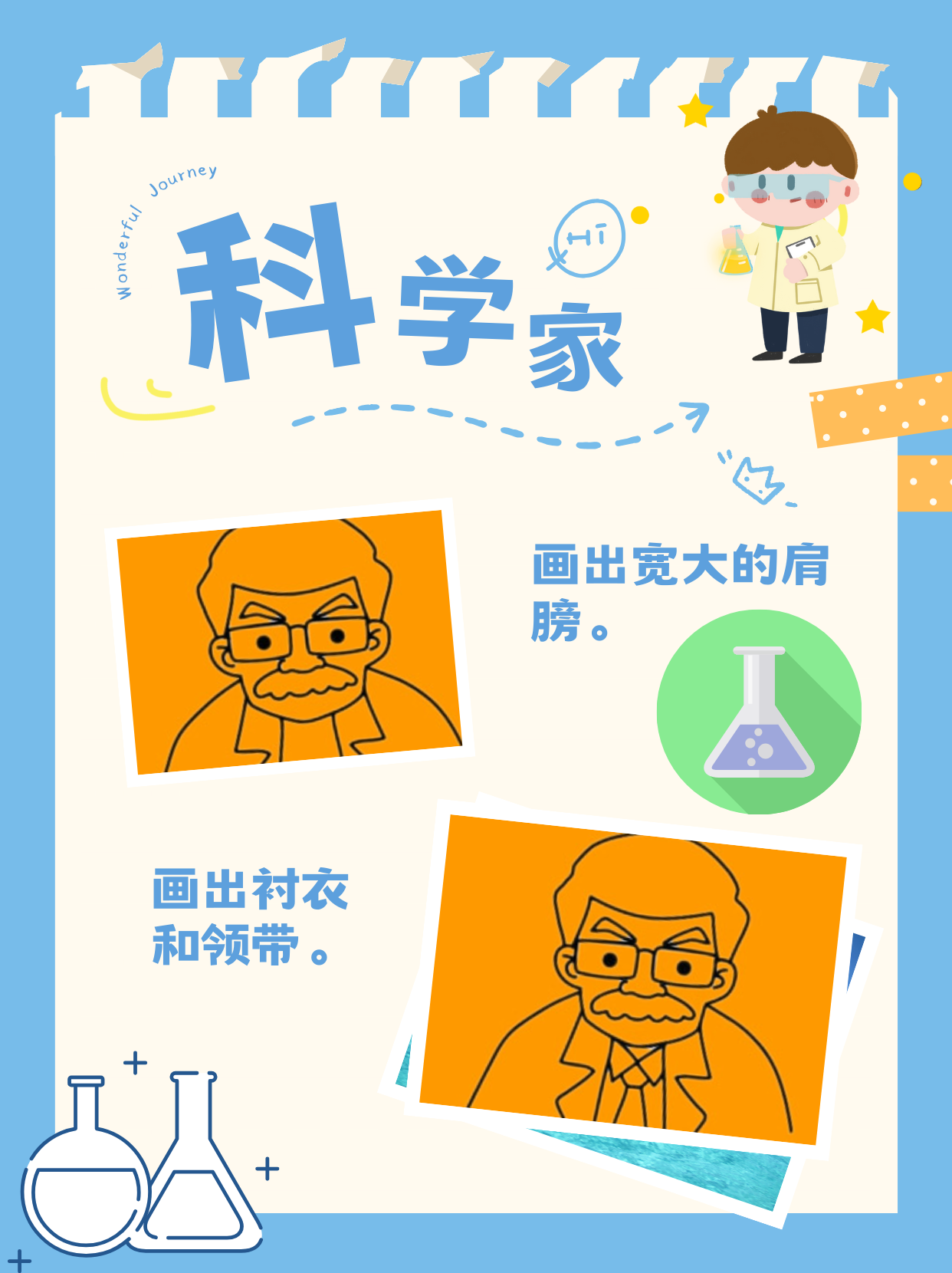 科学家怎么画  当科学家一直是我的梦想,今天学习了科学家的画法,让我