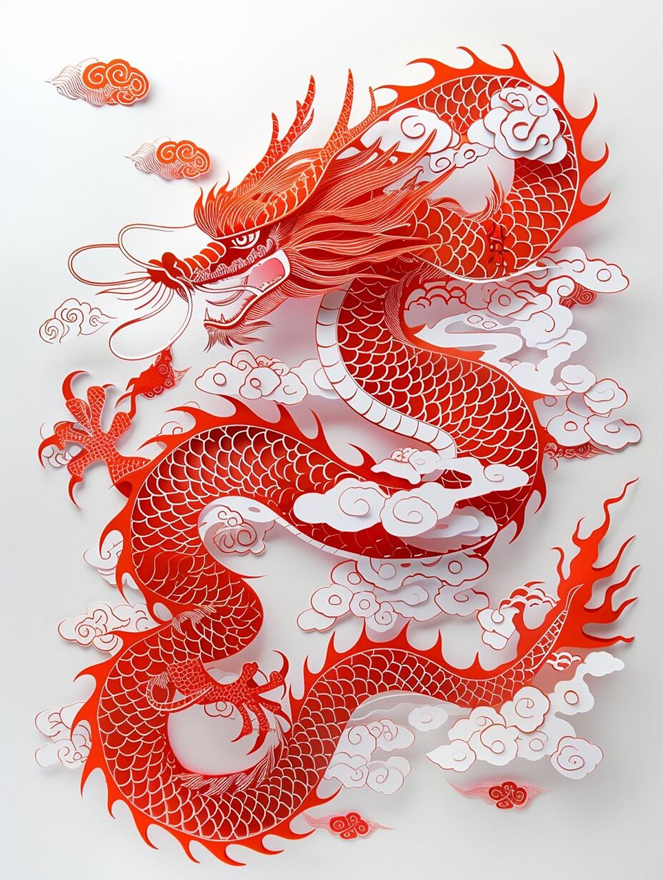 在传统的剪纸艺术中,红龙是中国文化的瑰宝,蕴含着