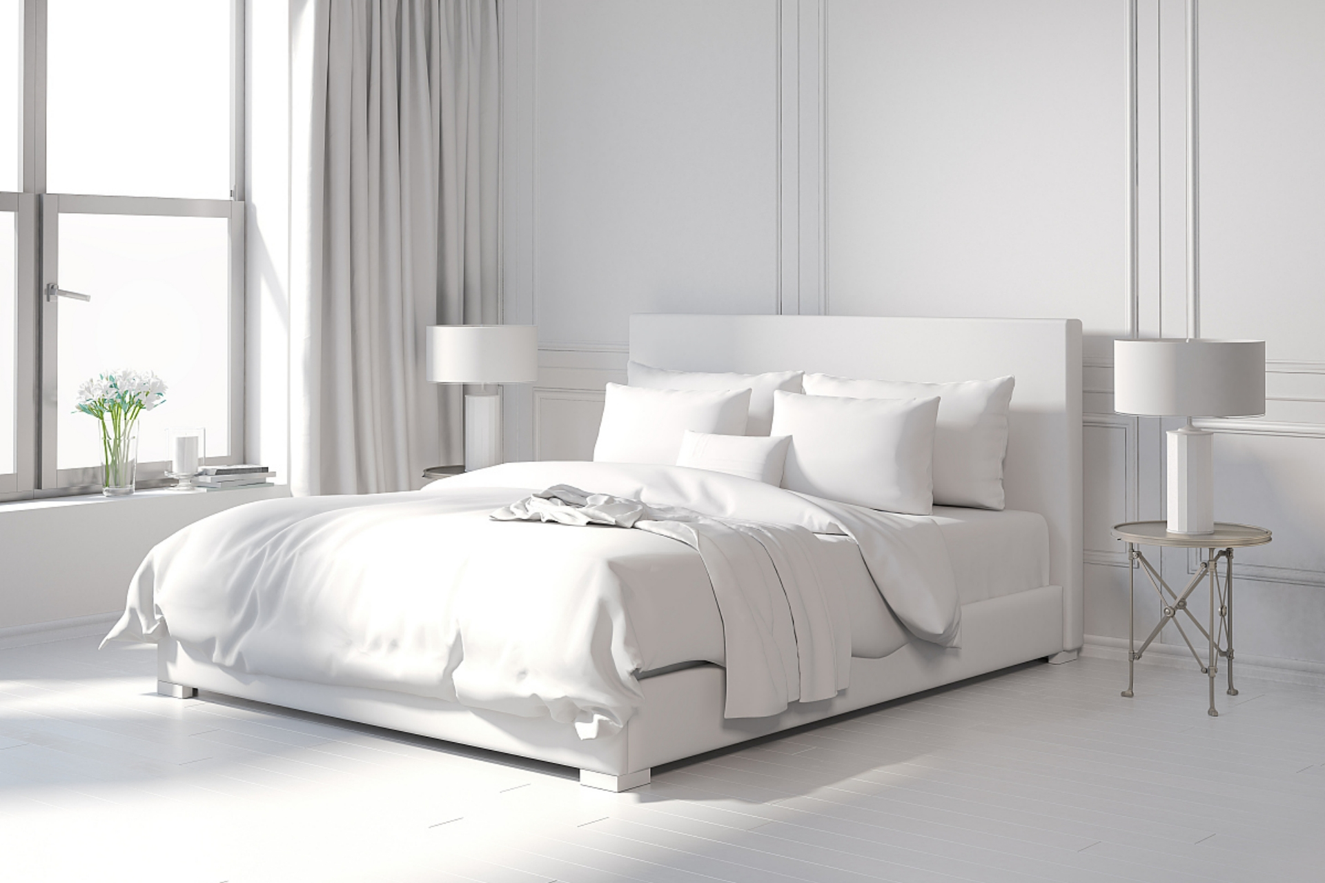 白色床可以搭配各种颜色的四件套,具体选择要考虑房间色调和风格,以及