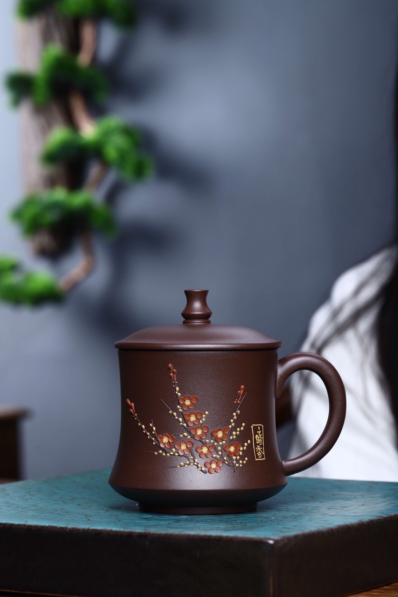 曼笙紫砂壶 紫砂杯 盖杯 梅花杯子