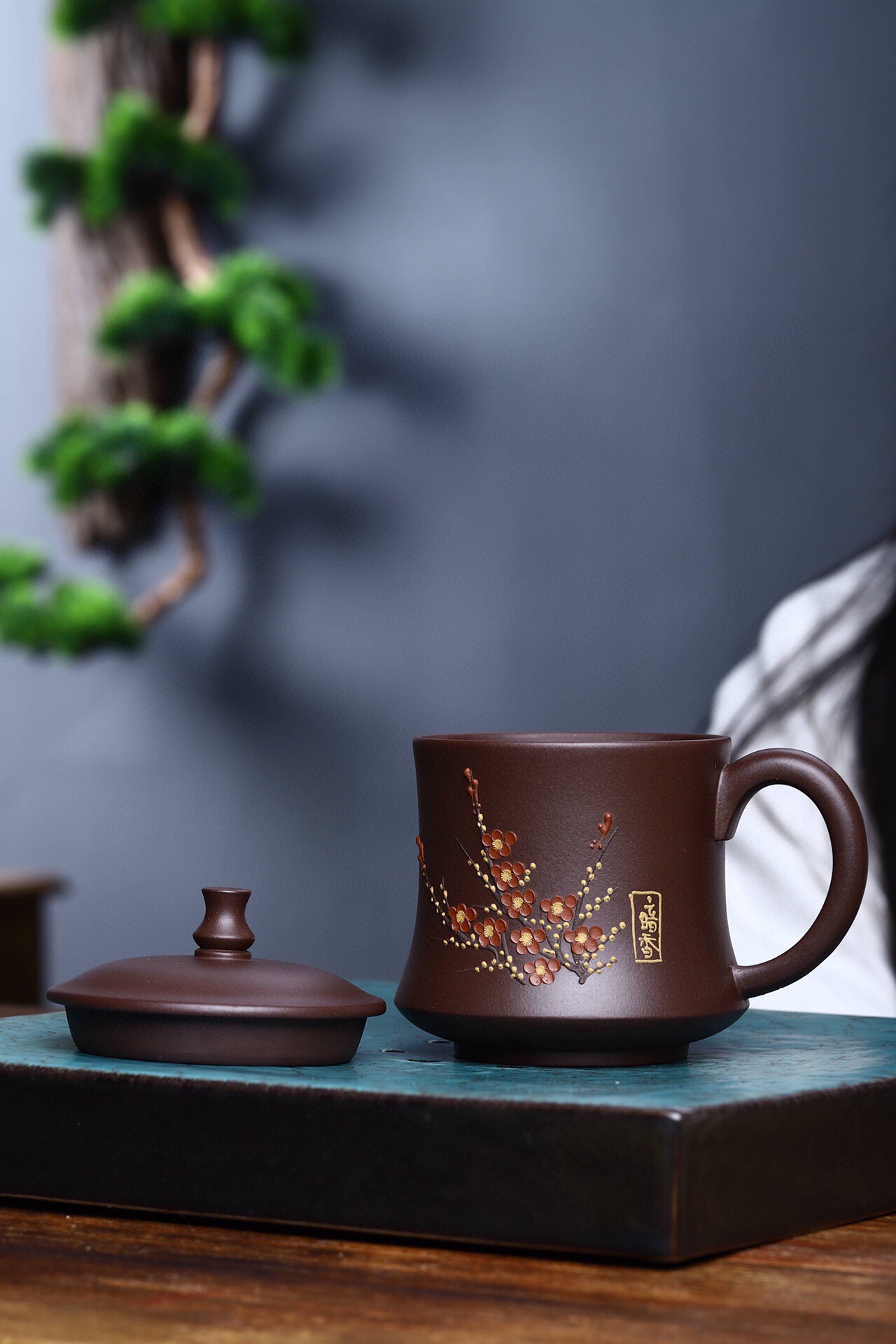 曼笙紫砂壶 紫砂杯 盖杯 梅花杯子