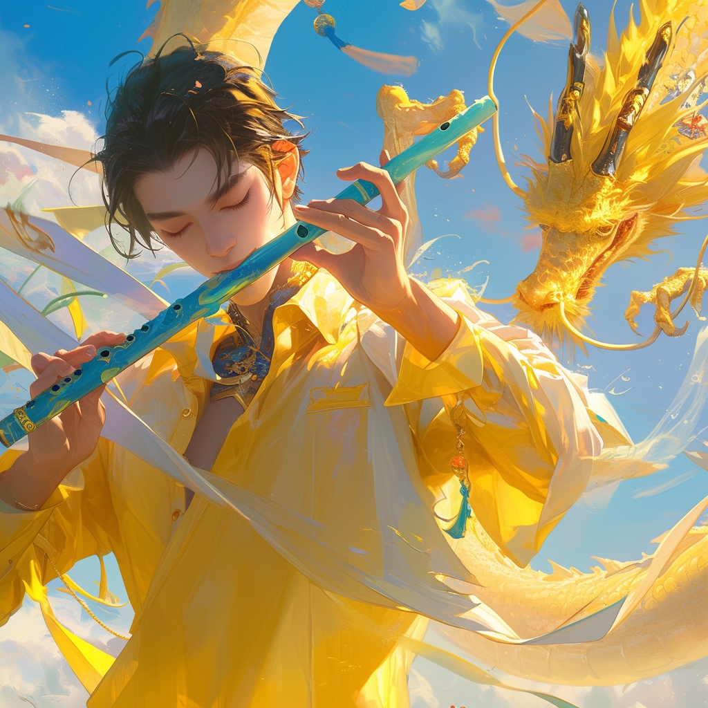 龙年ai画龙第50期作品,吹笛子头像