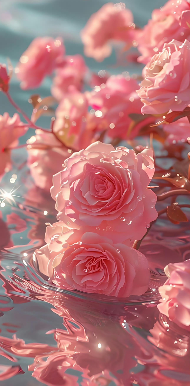 守护你的笑容# 水上粉色玫瑰,唯美花朵  柔美而坚韧