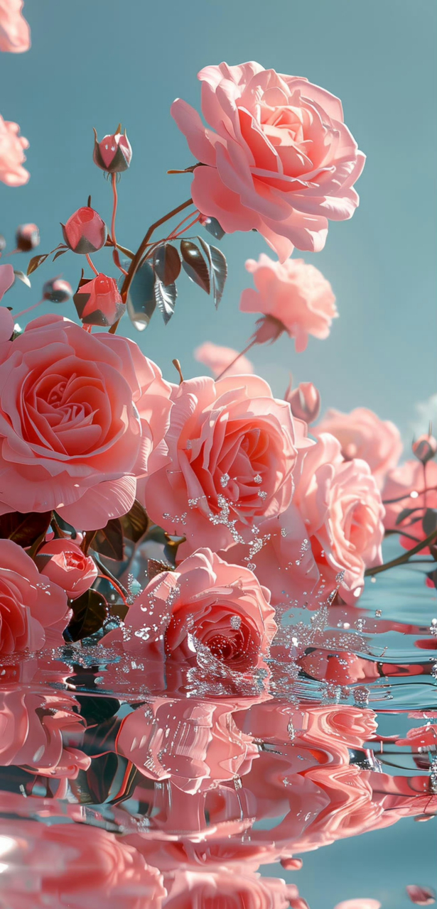 守护你的笑容# 水上粉色玫瑰,唯美花朵  柔美而坚韧