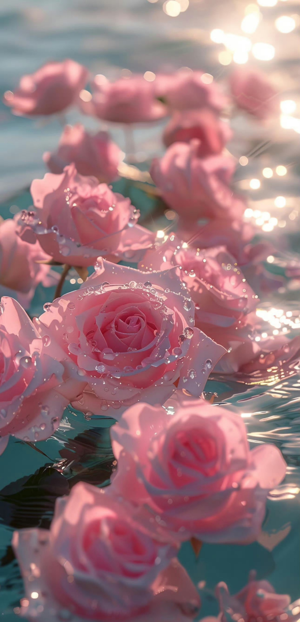 守护你的笑容# 水上粉色玫瑰,唯美花朵  柔美而坚韧