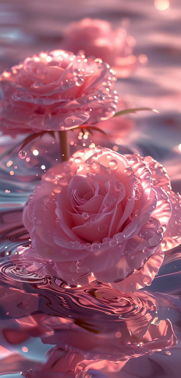 守护你的笑容# 水上粉色玫瑰,唯美花朵  柔美而坚韧