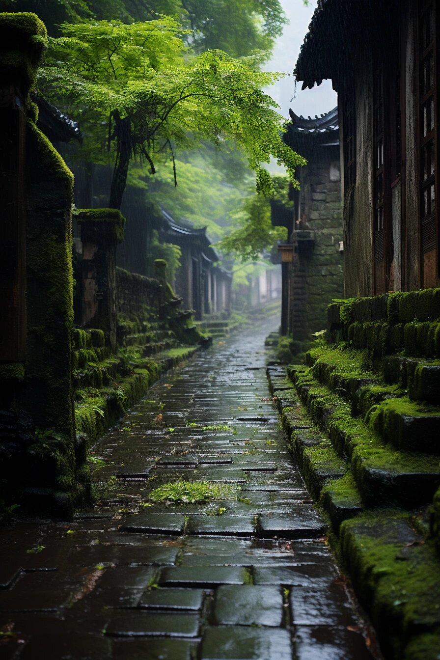 雨中老街图片图片