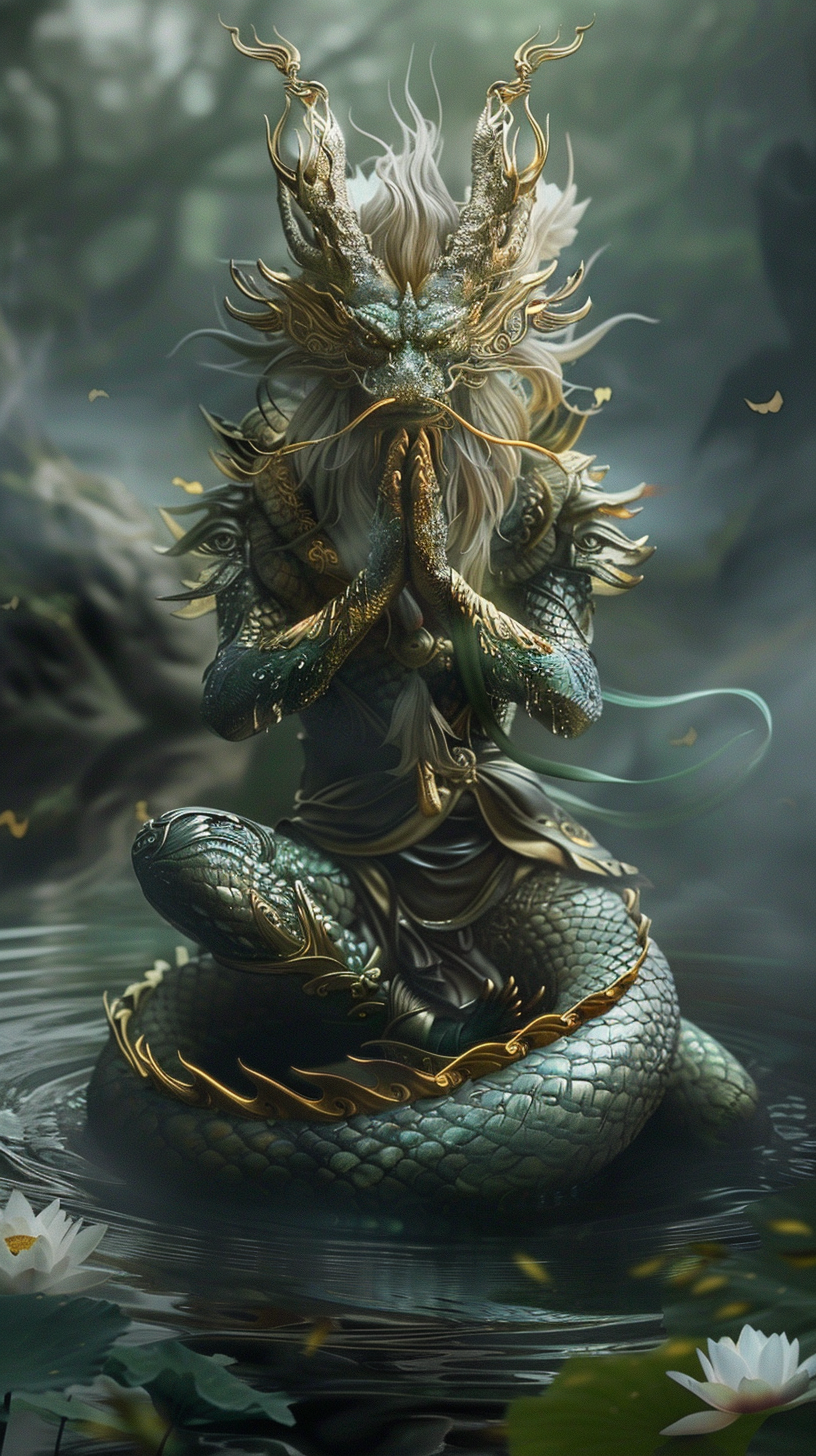 壁纸 | 神龙冥想 图片是在幻想的世界里,一条拟人