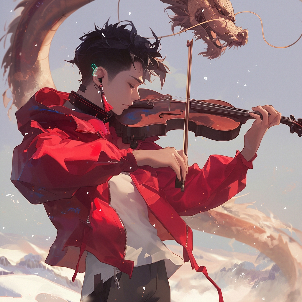 龙年ai画龙第51期作品,拉小提琴头像
