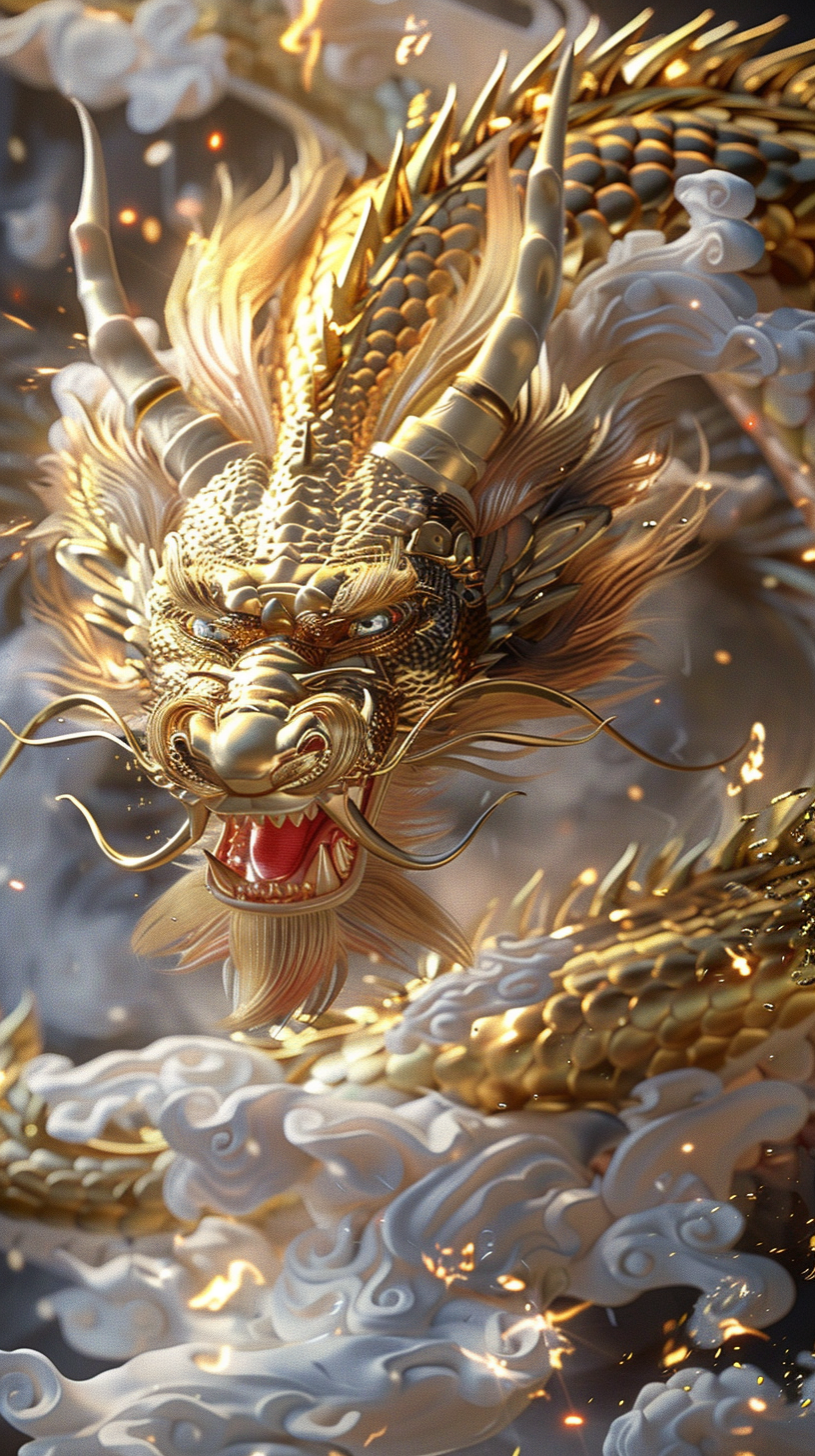 壁纸 | 金龙义魂 图片是在苍穹之下,一条金色的龙展翅飞翔,身姿挺拔