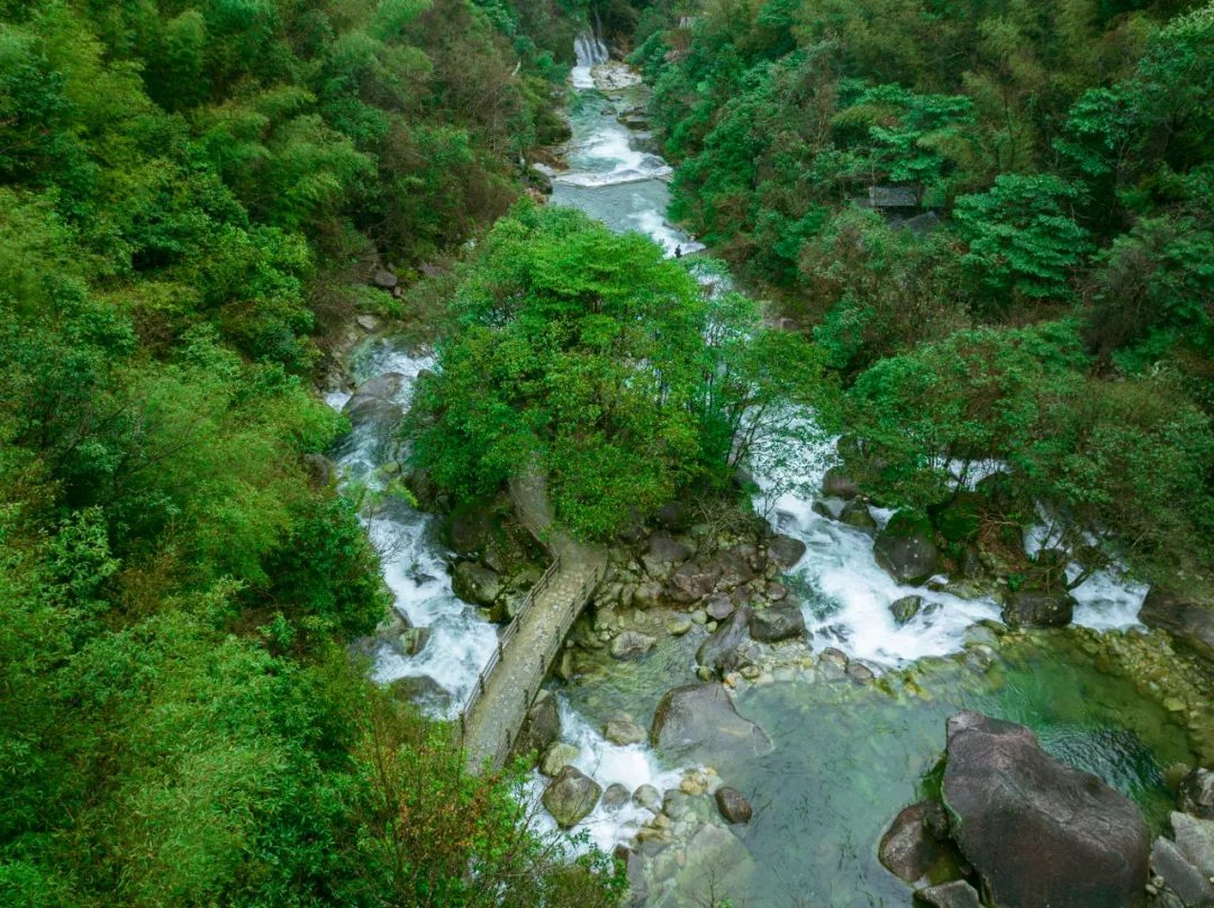 雨后的卧龙谷仿佛人间仙境,云雾缭绕,瀑布水量大增