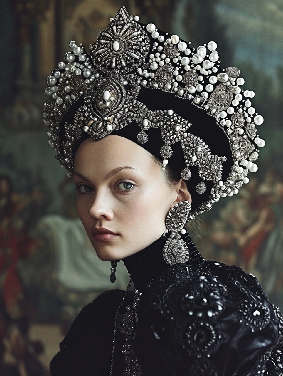 设计灵感|黑色巴洛克圣母珍珠头饰头纱  96设计灵感|黑色巴洛克圣母