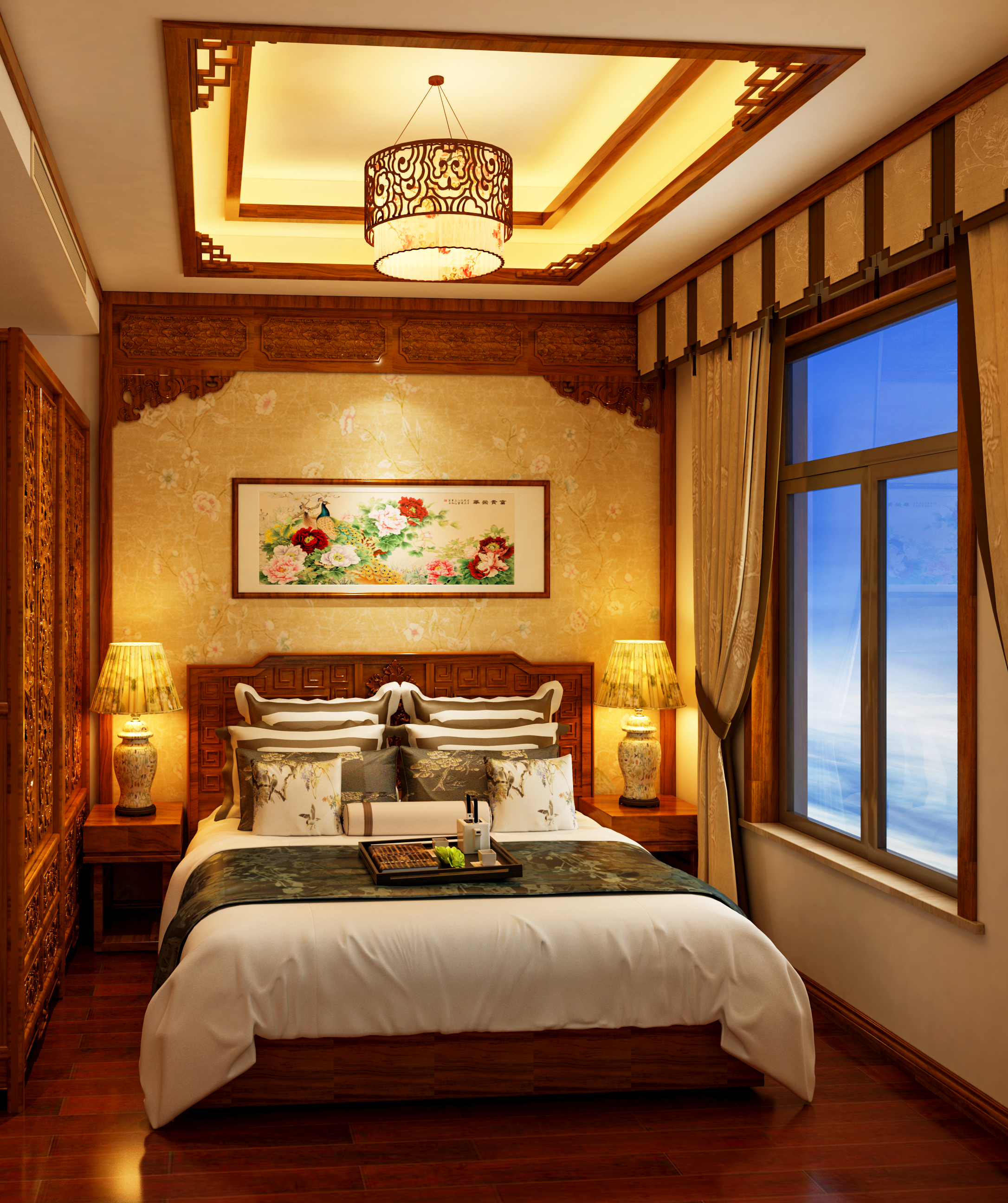 位于南通碧桂园的复式装修完工设计案例, 230平简约古典中式风格案例