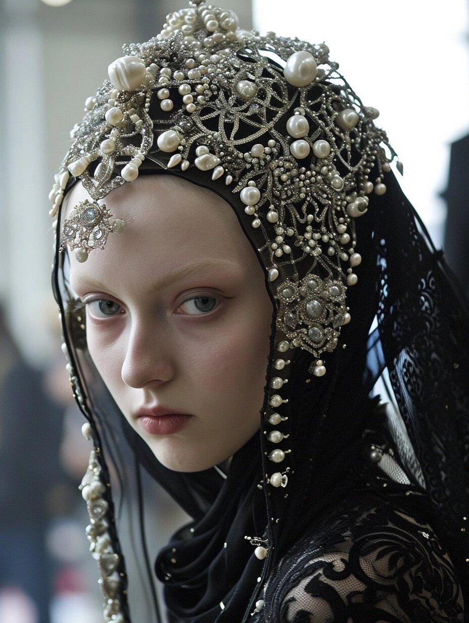设计灵感|黑色巴洛克圣母珍珠头饰头纱  96设计灵感|黑色巴洛克圣母