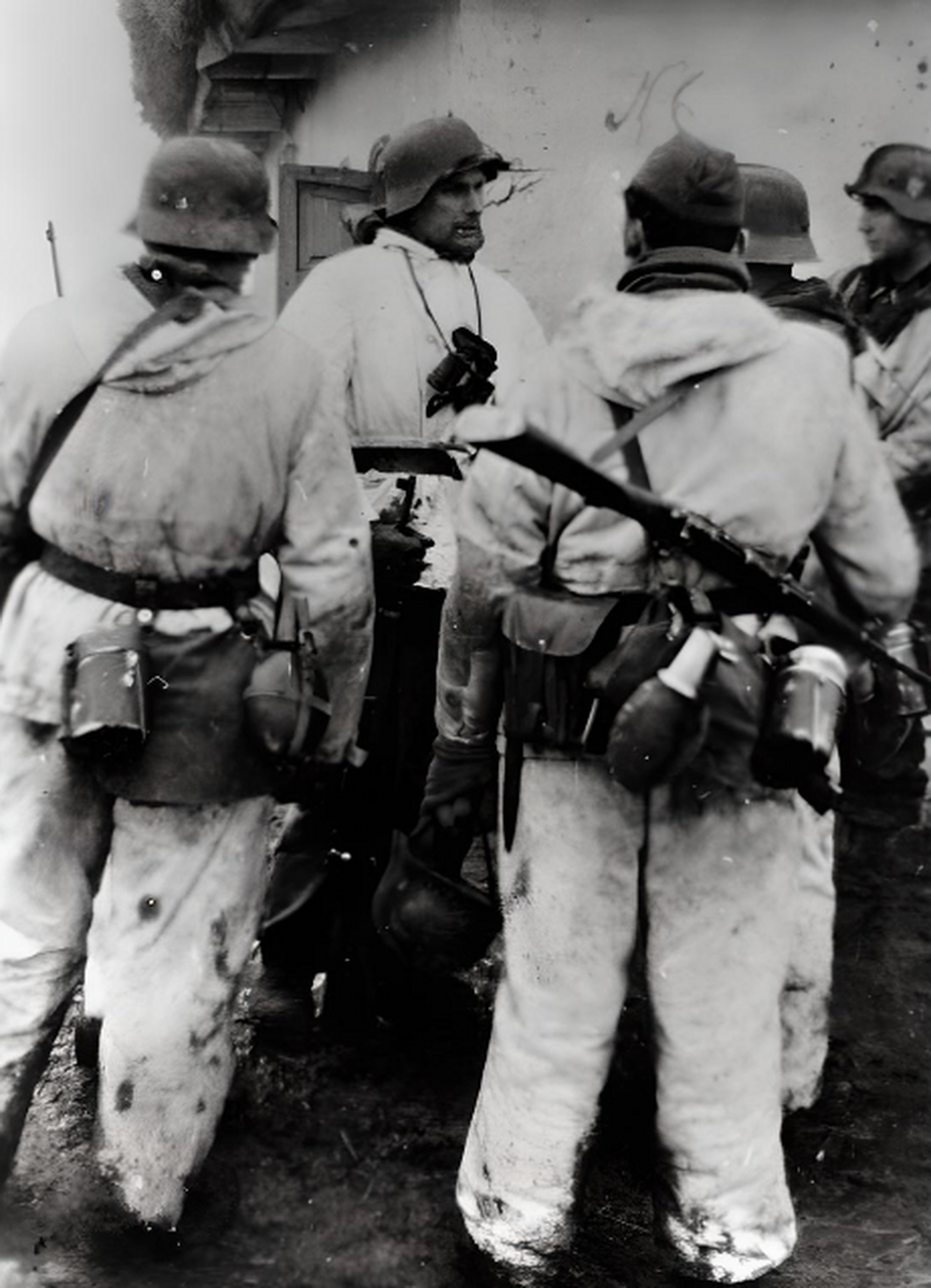1944年2月25日,穿着冬季迷彩的德国国防军"大德意志"装甲掷弹兵师士兵