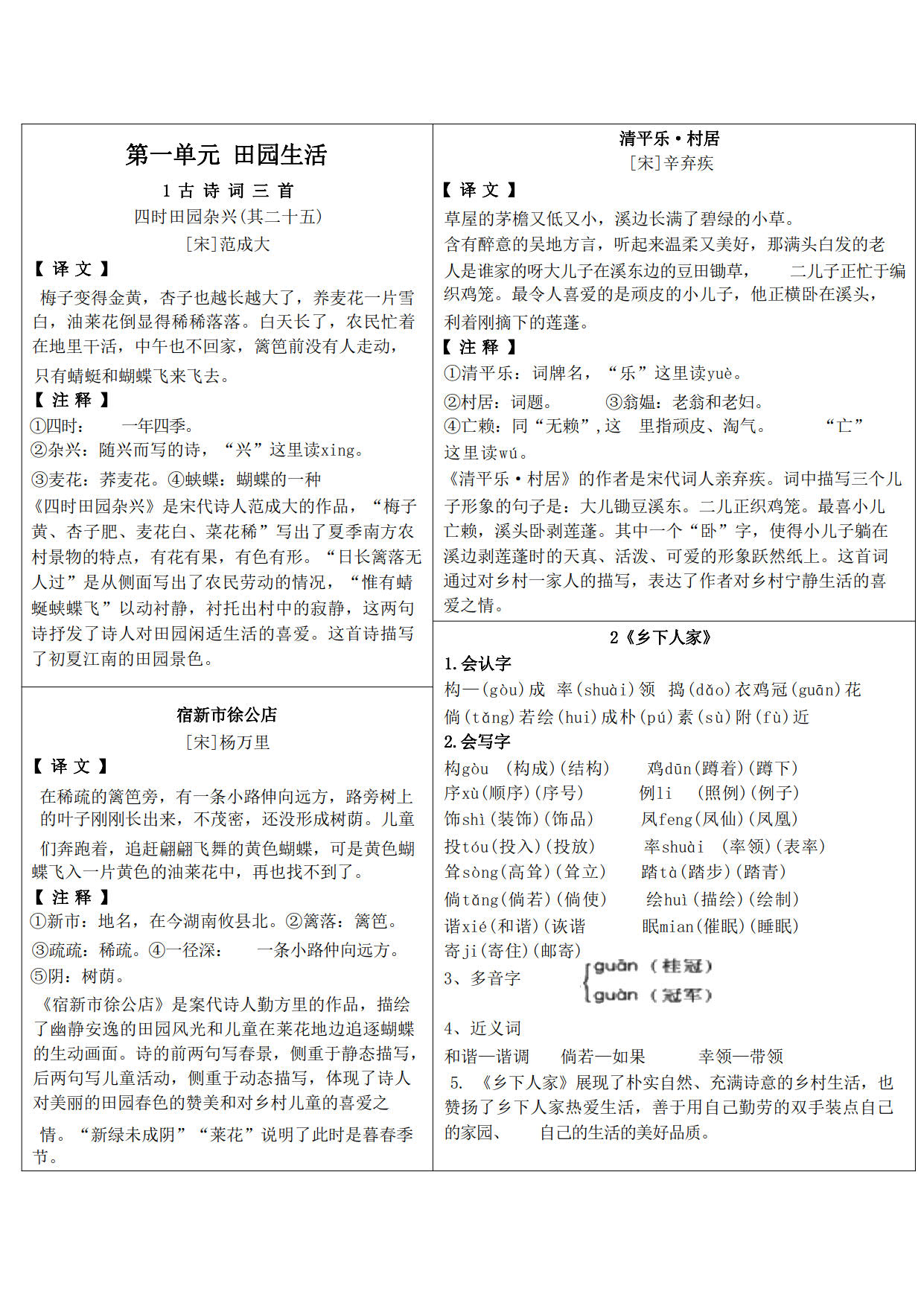 小学语文三年级四年级重点知识课本贴