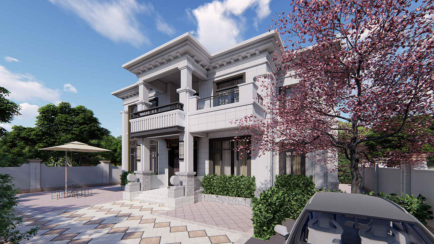 湖南邵阳丨16×13m乡住二层新中式别墅,立面简洁富有层次感