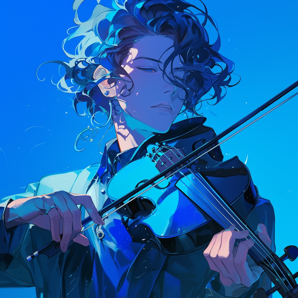 龙年ai画龙第52期作品,拉小提琴头像蓝色风格