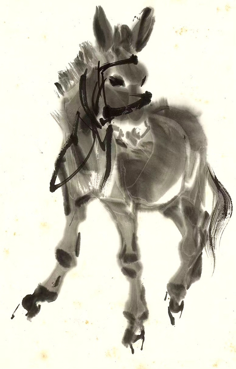 画家黄胄《群驴图》欣赏,用写意的风格描绘了活灵活现的毛驴,它们或坐