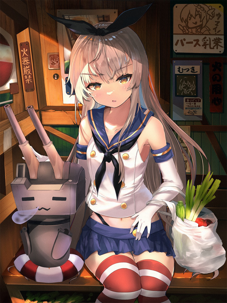 "乡间的车站台——岛风(舰队collection)#二次元#  画师:おシリウス