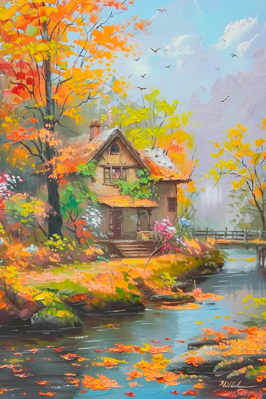 今天我要和你们分享的是关于秋日的油画🎨.