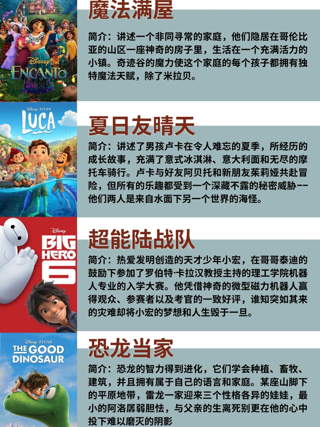 今天我想和大家分享16部迪士尼的动画电影,都是我亲自看过并且深受