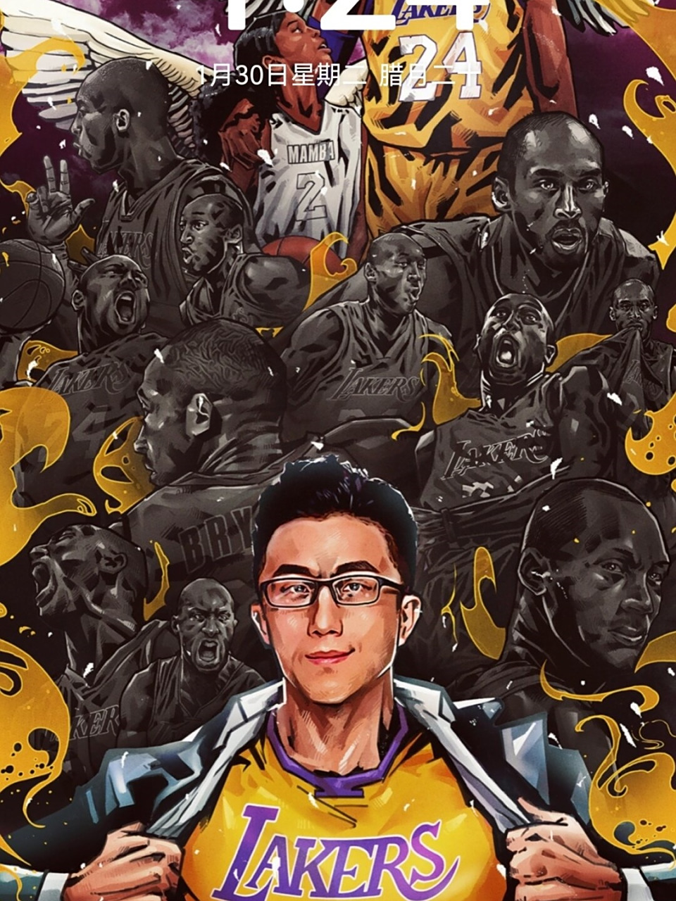 为科比粉丝画的曼巴精神纪念画  科比·布莱恩特(kobe bryant)是一位