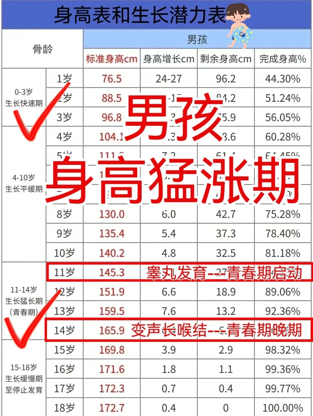 青春期发育身高图片