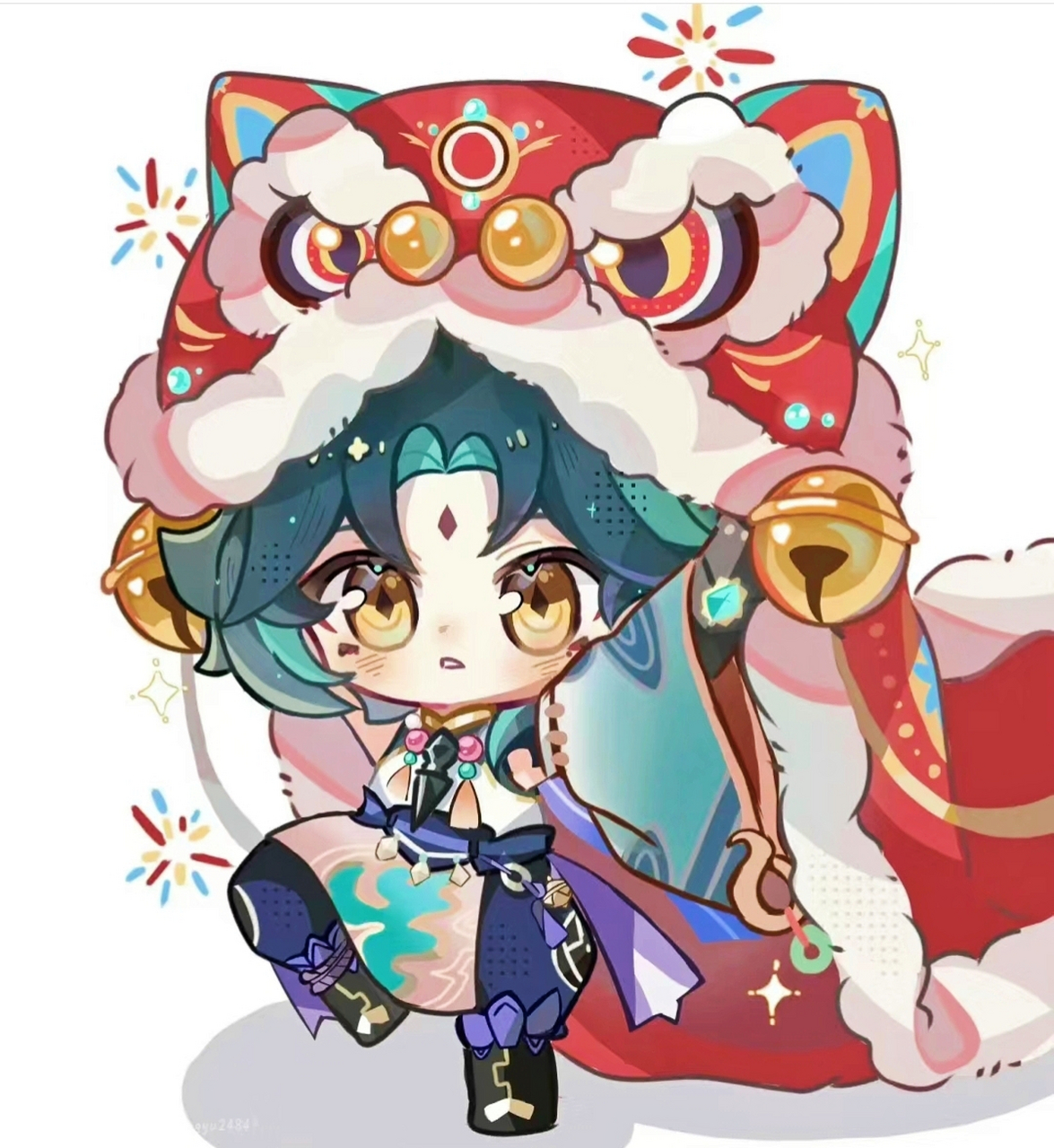 一只喜庆的舞狮魈[嘿哈][嘿哈]#二次元#  画师:冰羽