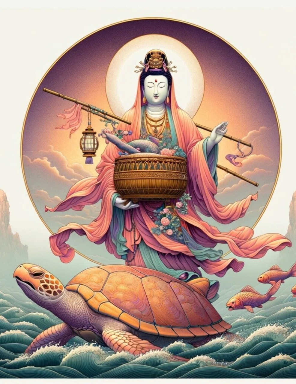 鱼篮观音—观音33相之  91 深入人心的民间形象:脚踏鳌鱼,手提鱼篮
