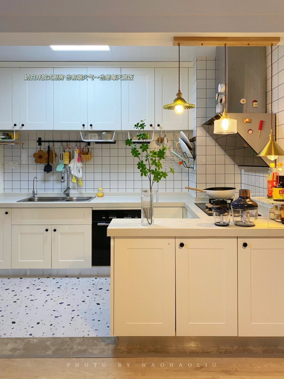 美貌且实用的开放式厨房(附尺寸)有烟火气～ 我家奶油白的开放式厨房